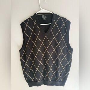 Jos. A. Bank Classic Collection V Neck Sweater Vest SZ L Argyle Black Tan Cotton